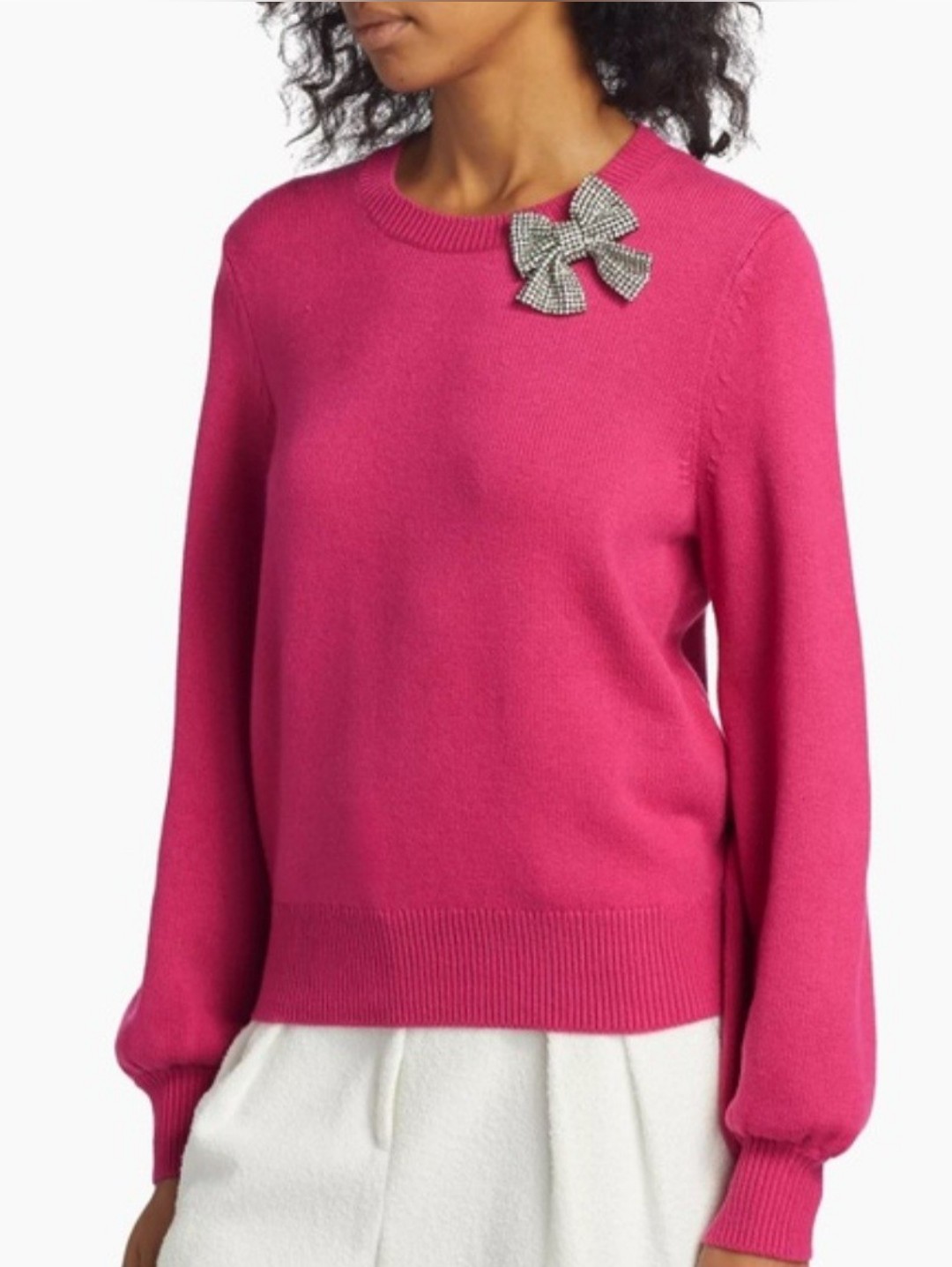 Nwt Kate Spade Hot Pink Crewneck Sweater With Removable Rhinestone Bow Size Xxl
